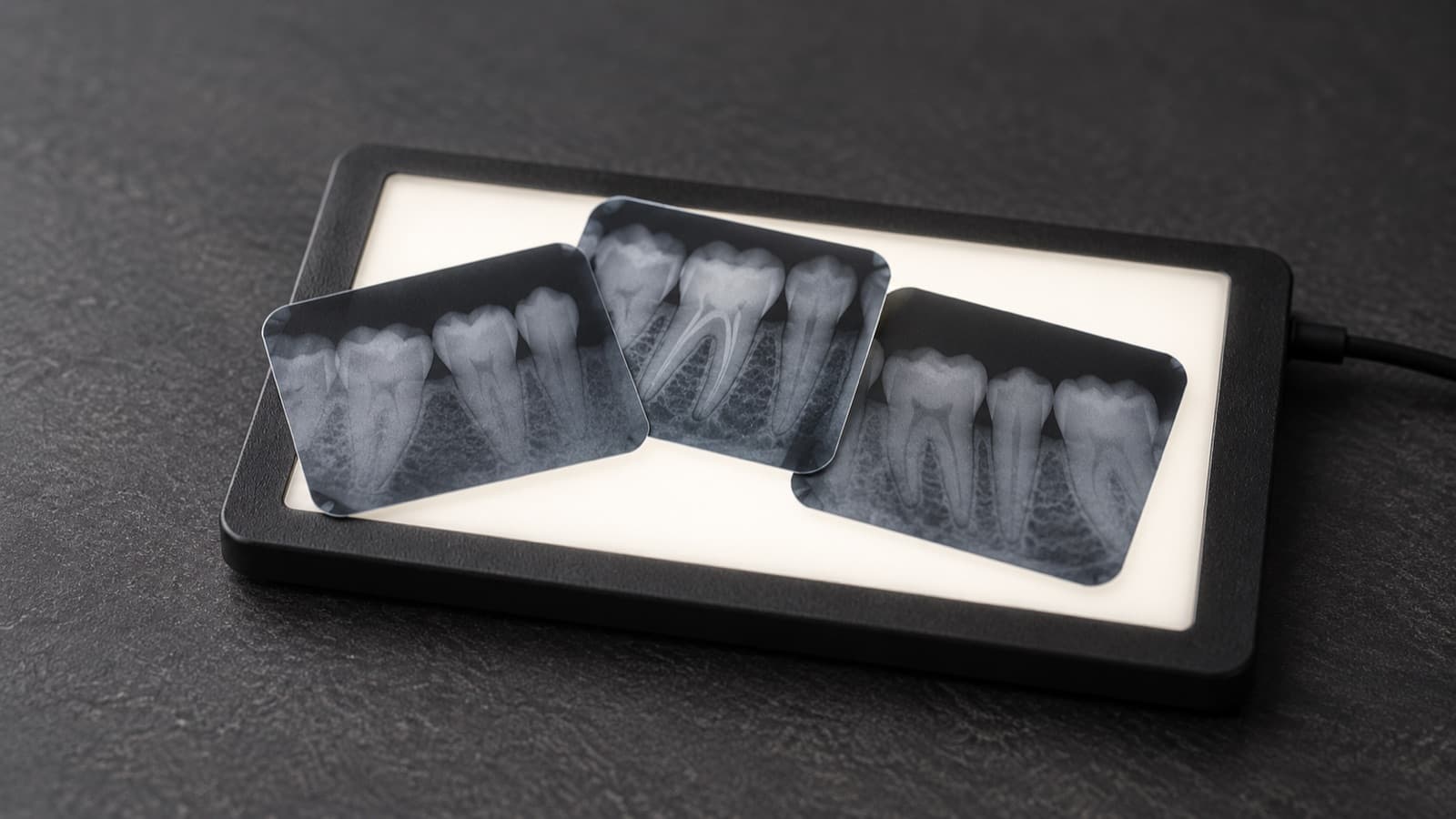Radiografías dentales en un panel iluminado