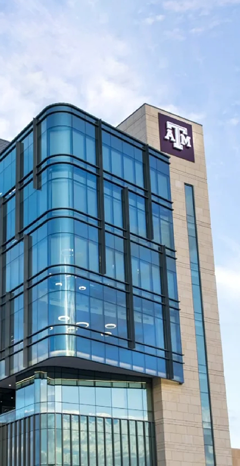 Outside of a multistoried building at Texas A and M University