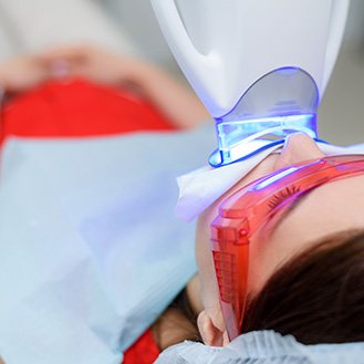 Closeup of patient's teeth before and after teeth whitening